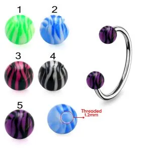 316L Surgical Steel Eyebrow Circular Barbell With Acrylic Zebra Painted Fancy UV Balls