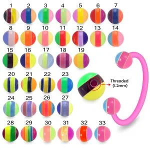 Bio Flex Eyebrow Circular Barbell UV Acrylic Assorted Mix Color Ball