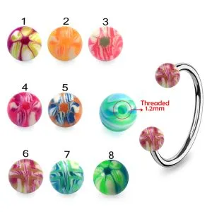 316L Surgical Steel  Eyebrow Circular Barbell With Colorful Hand Painted UV Balls