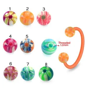 Bio Flex Eyebrow Circular Barbell With Colorful Hand Painted UV Balls