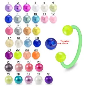Bio Flex Eyebrow Circular Barbell  UV Acrylic Pearl Balls