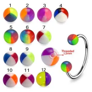 316L Surgical Steel Eyebrow Circular Barbell With Assorted Hand Painted Beach Balls