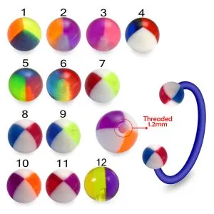 Bio Flex Eyebrow Circular Barbell With Assorted Hand Painted Beach Balls