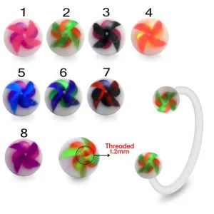 Bio Flex Eyebrow Circular Barbell With Colorful  Windmill Painted UV Ball