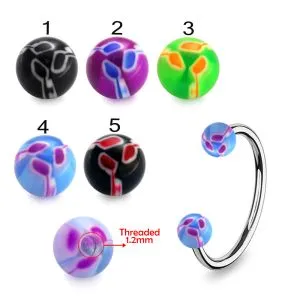 316L Surgical Steel Eyebrow Circular Barbell With Tri Line Painted UV Balls