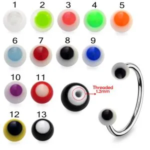 316L Surgical Steel Eyebrow Circular Barbell With Eyeball Design UV Ball