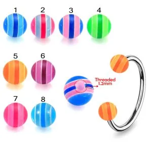 316L Surgical Steel Eyebrow Circular Barbell With Multi Stripe UV Balls