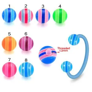 Bio Flex Eyebrow Circular Barbell With Multi Stripe UV Balls