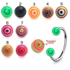 316L Surgical Steel Eyebrow Circular Barbell With Marble Print Acrylic UV Balls