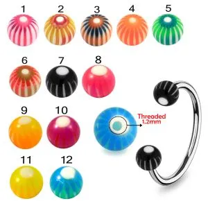 316L Surgical Steel Eyebrow Circular Barbell With Double Color Swirl UV Ball