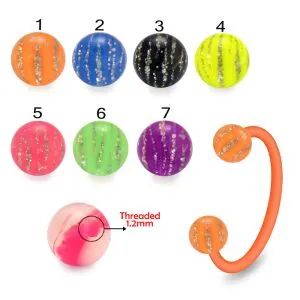 Bio Flex Eyebrow Circular Barbell With Glitter Stripes UV Ball
