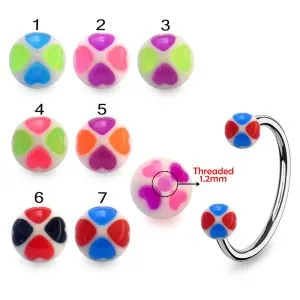 316L Surgical Steel Eyebrow Circular Barbell With Flower Heart UV Balls