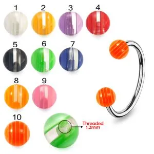 316L Surgical Steel Eyebrow Circular Barbell With White Faded Stripes UV Balls