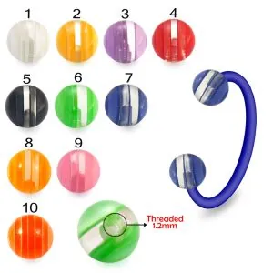Bio Flex Eyebrow Circular Barbell With White Faded Stripes UV Balls