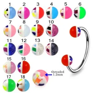 316L Surgical Steel Eyebrow Circular Barbell With UV Half Checker UV Balls