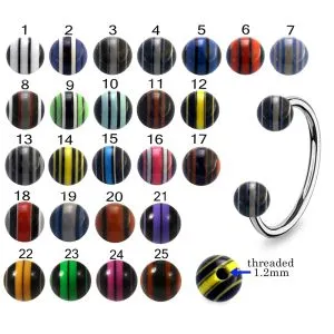 316L Surgical Steel Eyebrow Circular Barbell With Multi Stripe UV Balls