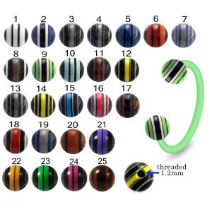 Bio Flex Eyebrow Circular Barbell With Multi Stripe UV Balls