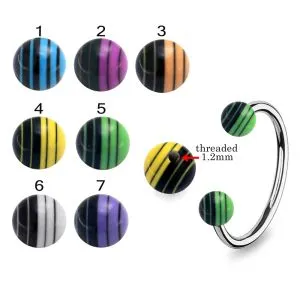 316L Surgical Steel Eyebrow Circular Barbell With Laser Striped UV Balls