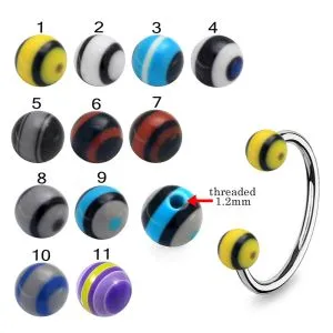 316L Surgical Steel Eyebrow Circular Barbell With Fancy Stripes UV Balls