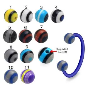Bio Flex Eyebrow Circular Barbell With Fancy Stripes UV Balls