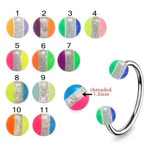 316L Surgical Steel Eyebrow Circular Barbell With Centered glitter with colorful UV Balls