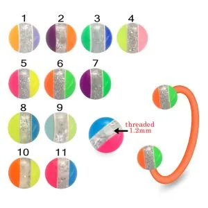 Bio Flex Eyebrow Circular Barbell With Centered glitter with colorful UV Balls