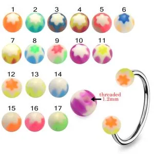 316L Surgical Steel Eyebrow Circular Barbell With Floral Design UV Balls