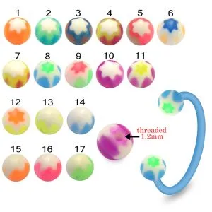 Bio Flex Eyebrow Circular Barbell With Floral Design UV Balls