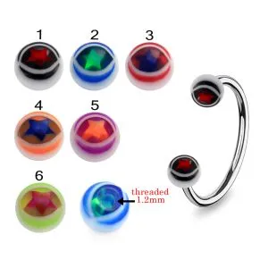 316L Surgical Steel Eyebrow Circular Barbell With  Star Design UV Balls