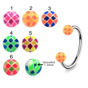 316L Surgical Steel Eyebrow Circular Barbell With Mix Color Leaf UV Balls