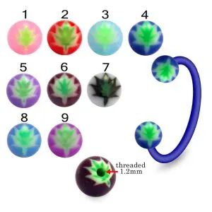 Bio Flex Eyebrow Circular Barbell With Centered Leaf Design UV Balls