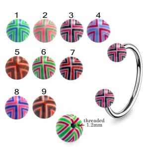 316L Surgical Steel Eyebrow Circular Barbell With Hand Painted Multi Stripes UV Balls
