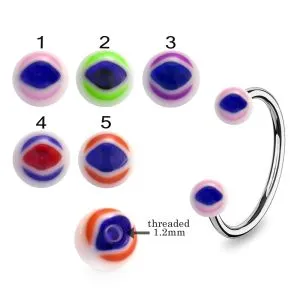 316L Surgical Steel Eyebrow Circular Barbell With Evil Eye Design UV Balls