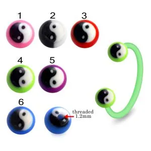 Bio Flex Eyebrow Circular Barbell With Hand Painted Ying Yang Design UV Balls