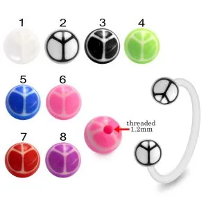 Bio Flex Eyebrow Circular Barbell With Hand Painted Peace Sign  UV Balls