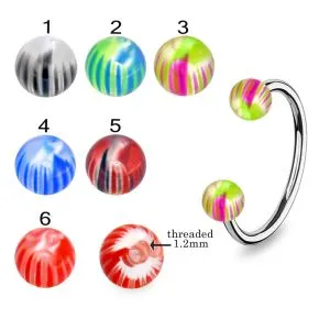 316L Surgical Steel Eyebrow Circular Barbell With Multi Stripes Colorful UV Balls