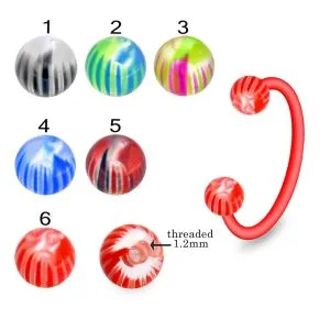 Bio Flex Eyebrow Circular Barbell With  Multi Stripes Colorful UV Balls