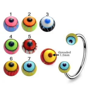 316L Surgical Steel Eyebrow Circular Barbell With Colorful Eye Ball Design UV Balls