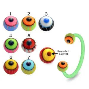 Bio Flex Eyebrow Circular Barbell With Colorful Eye Ball Design UV Balls
