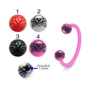 Bio Flex Eyebrow Circular Barbell With Hand Painted Skull Design UV Balls