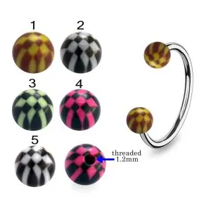 316L Surgical Steel Eyebrow Circular Barbell With Checked Design UV Balls