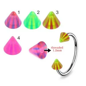 316L Surgical Steel Eyebrow Circular Barbell With Multi Stripe Fancy UV Cones