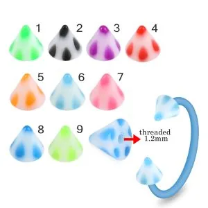 Bio Flex Eyebrow Circular Barbell With Colorful Small Dots Design UV Cones