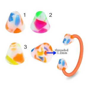 Bio Flex Eyebrow Circular Barbell With Colorful Jellies Inside UV Cones
