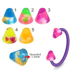 Bio Flex Eyebrow Circular Barbell Colorful Marble Design With UV Cones