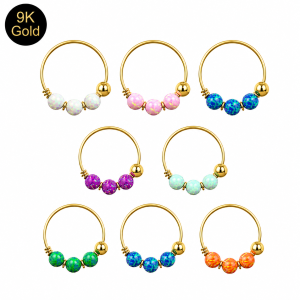 9K Solid Gold Opal Bead Nose Ring Hoop in display box | Different opal color