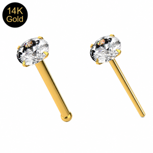 14K Solid Yellow Gold CZ Prong Setting Nose Stud - Different stone size
