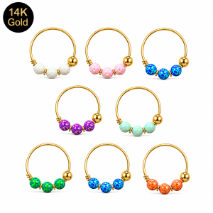 14K Solid Gold Opal Bead Nose Ring Hoop in display box | Different opal color
