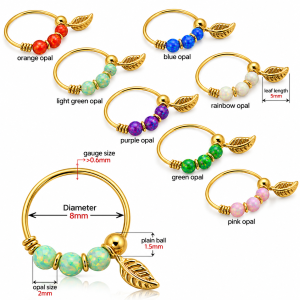 14K Solid Gold Opal Leaf Hoop Ring in display box | Different opal color