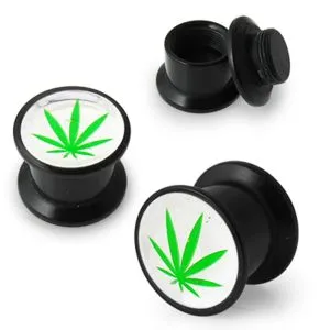 Marijuna Logo With Screw Fit Ear Flesh Tunnel